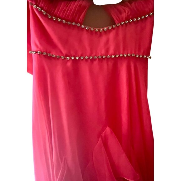 Mac Duggal RARE Hot Pink High-Low Gown Halter Neck Tiered Slit Skirt Size 2 - Picture 13 of 16